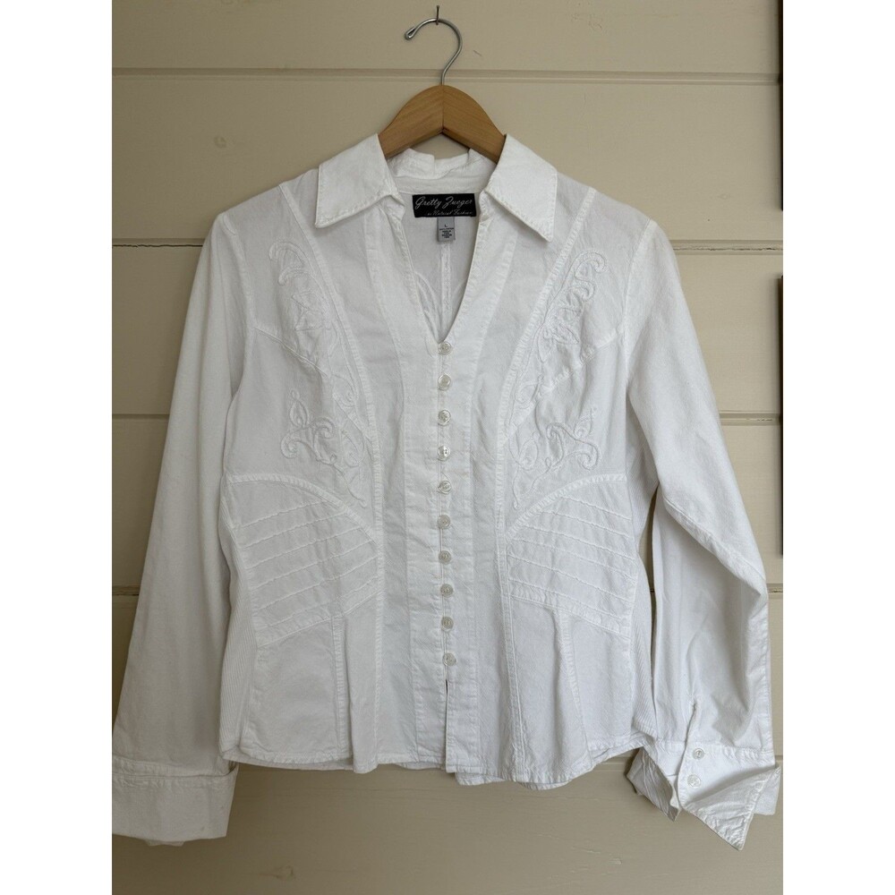 Elegant White Embroidered Button Down Shirt